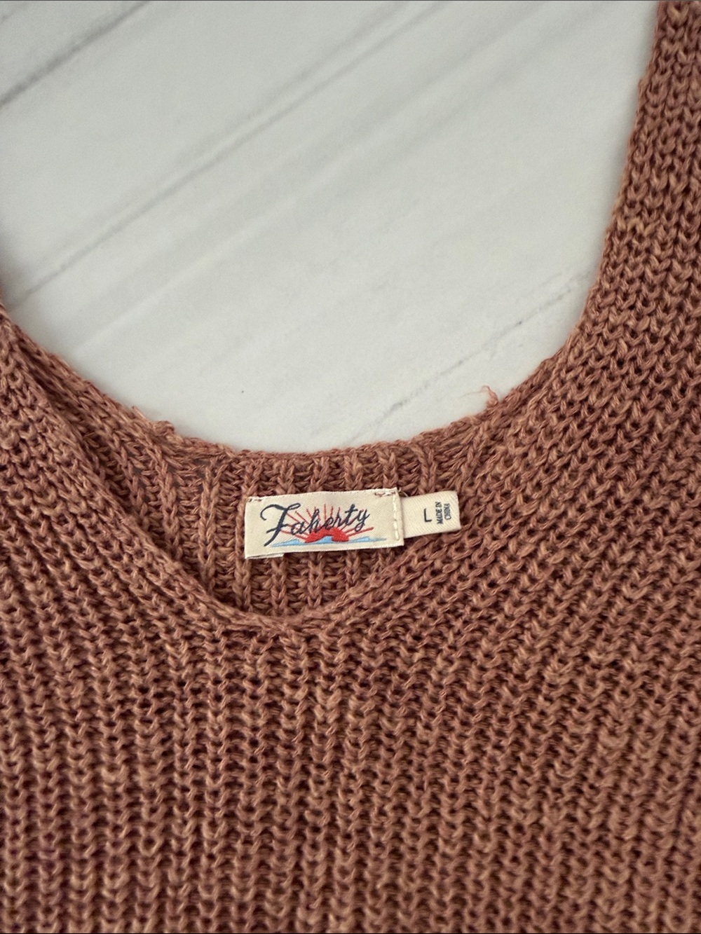 Faherty Rust-Brown and Cream Striped Knit Tank Top Size L - Picture 3 of 5